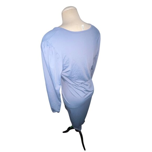 Halara V Neck Long Sleeve Tulip Hem Midi Dress Sz Medium Blue Womens - Picture 13 of 16